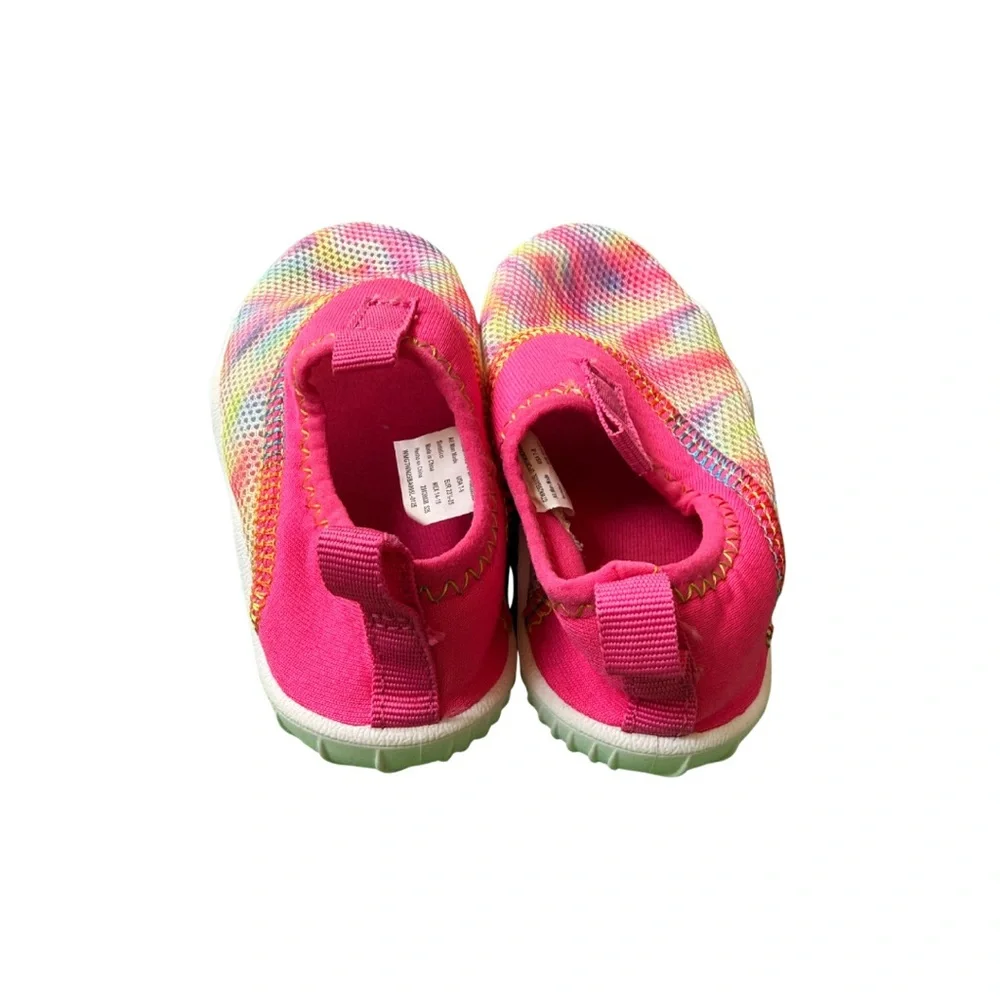 🌈 Wonder Nation Kids Girls Pink Rainbow Tie-Dye Summer Slip-On Water Shoes 7-8