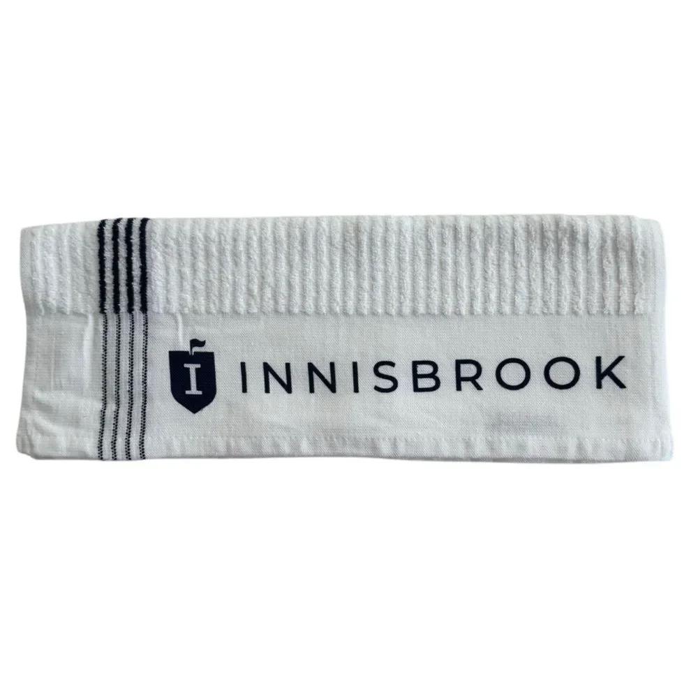 Innisbrook White Tennis Pickleball Towel with Blue Stripes and Innisbrook Logo