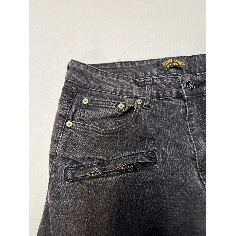 Ring Of Fire Black Denim Jeans Men's 32x32 Slim Fit Zip Pockets