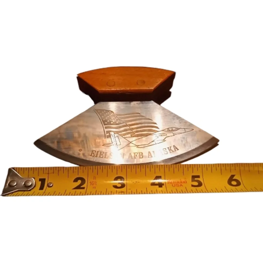 Alaskan Ulu knife with a wooden tabletop stand!