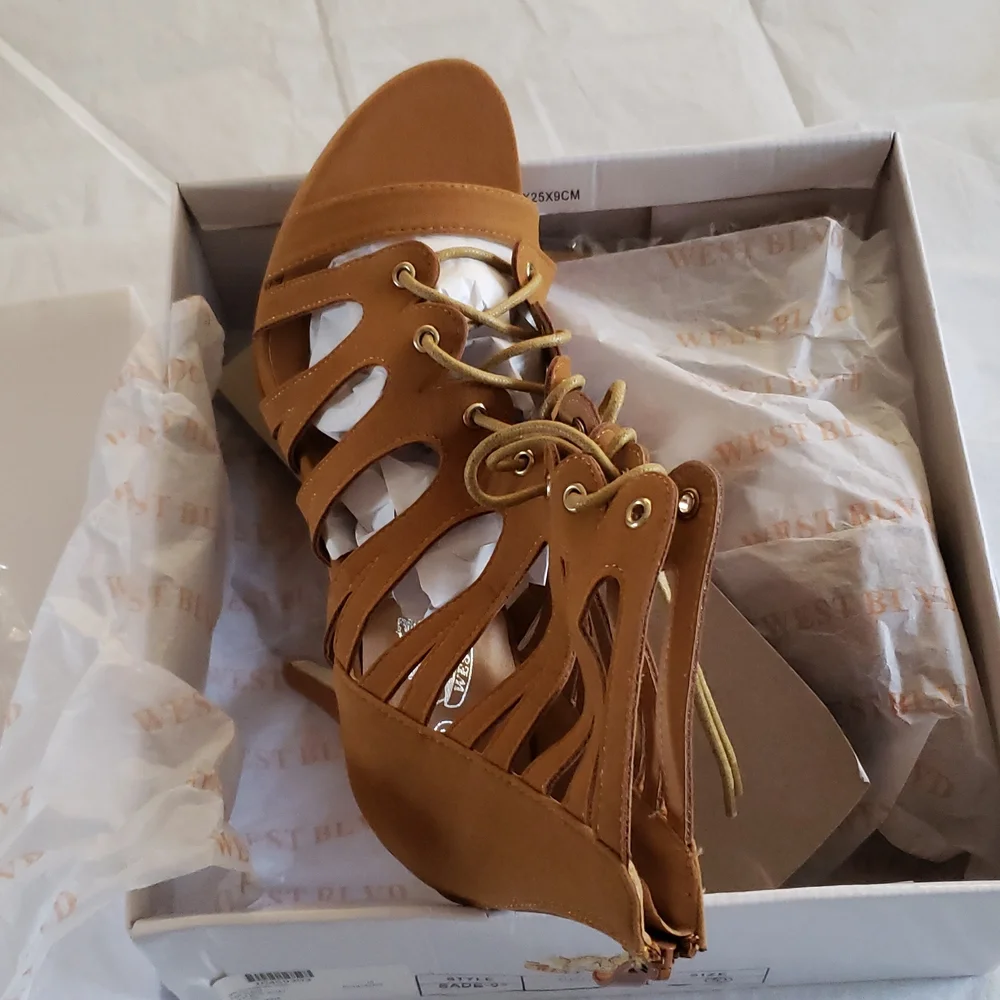 West Blvd New Pumps Gladiator High Heels Caged Lace Up Platform Shoes 10 Sexy!