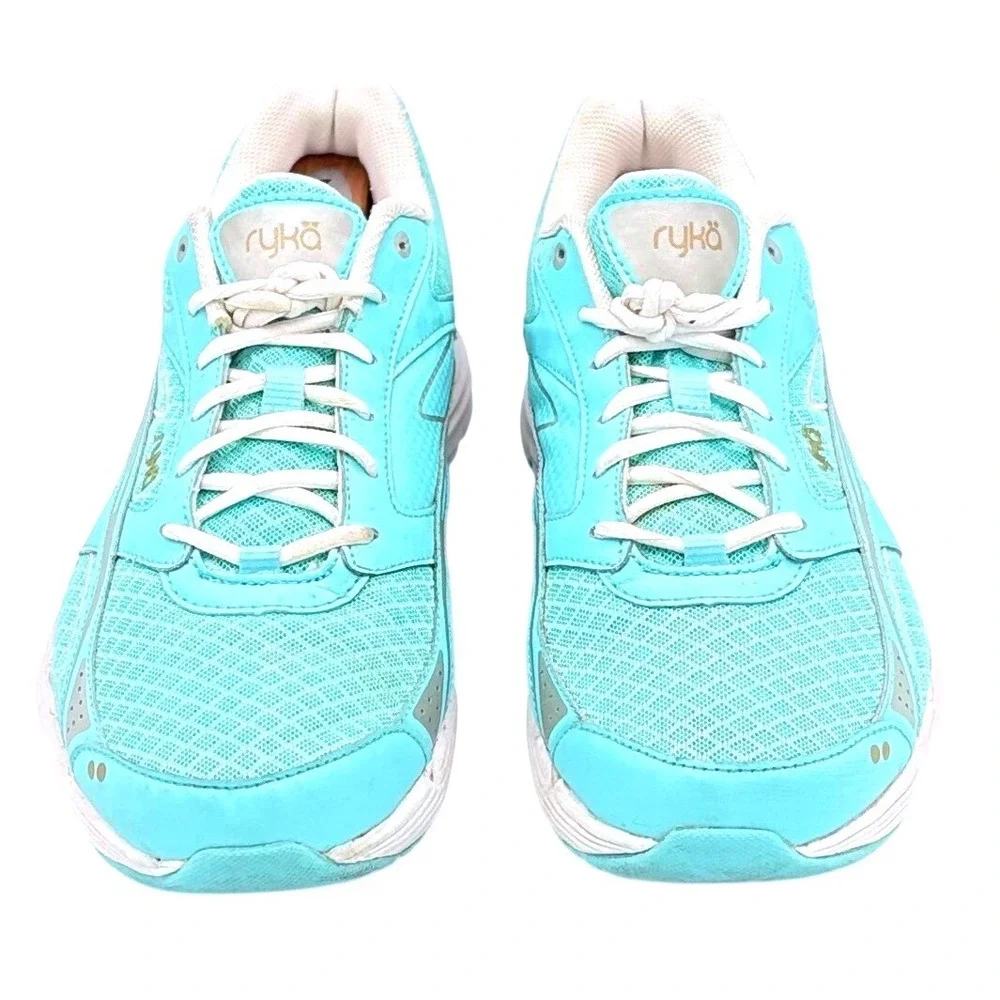 Ryka Glide Walk S Women 11W Walking Shoes Turquoise Silver Mesh Leather Sneakers
