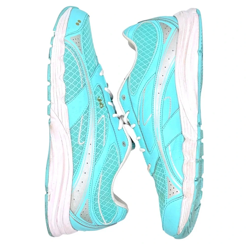 Ryka Glide Walk S Women 11W Walking Shoes Turquoise Silver Mesh Leather Sneakers