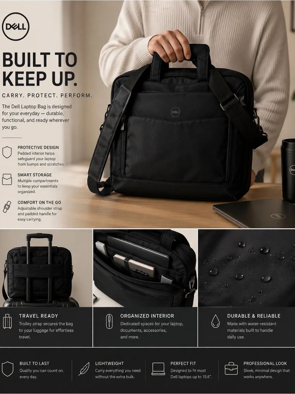 Dell Black Laptop Briefcase with Shoulder Strap