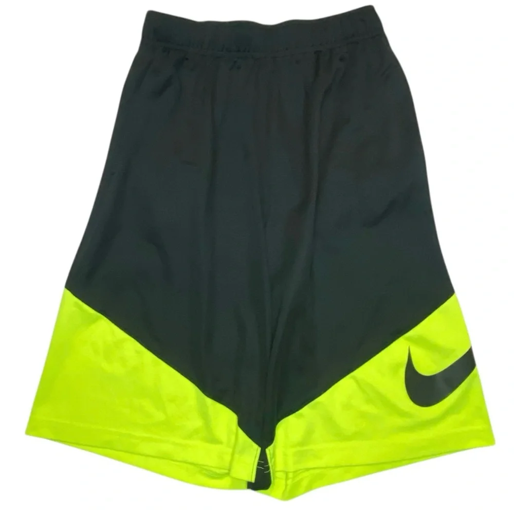 Nike Youth Athletic Dri Fit Black Neon Green Athletic Basketball‎ Shorts Sz L