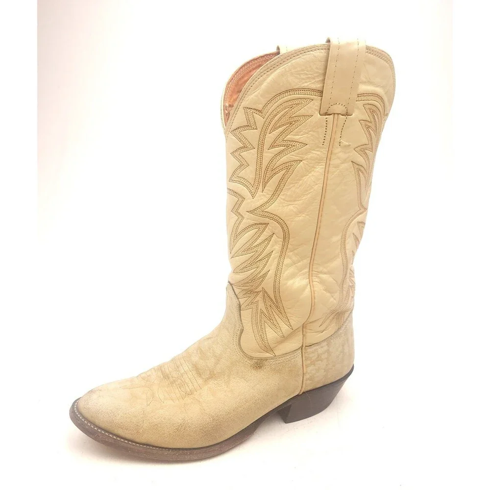 Mens Vintage Nocona Red Label Bone Color Exotic Cowboy Boots 9 D USA Made