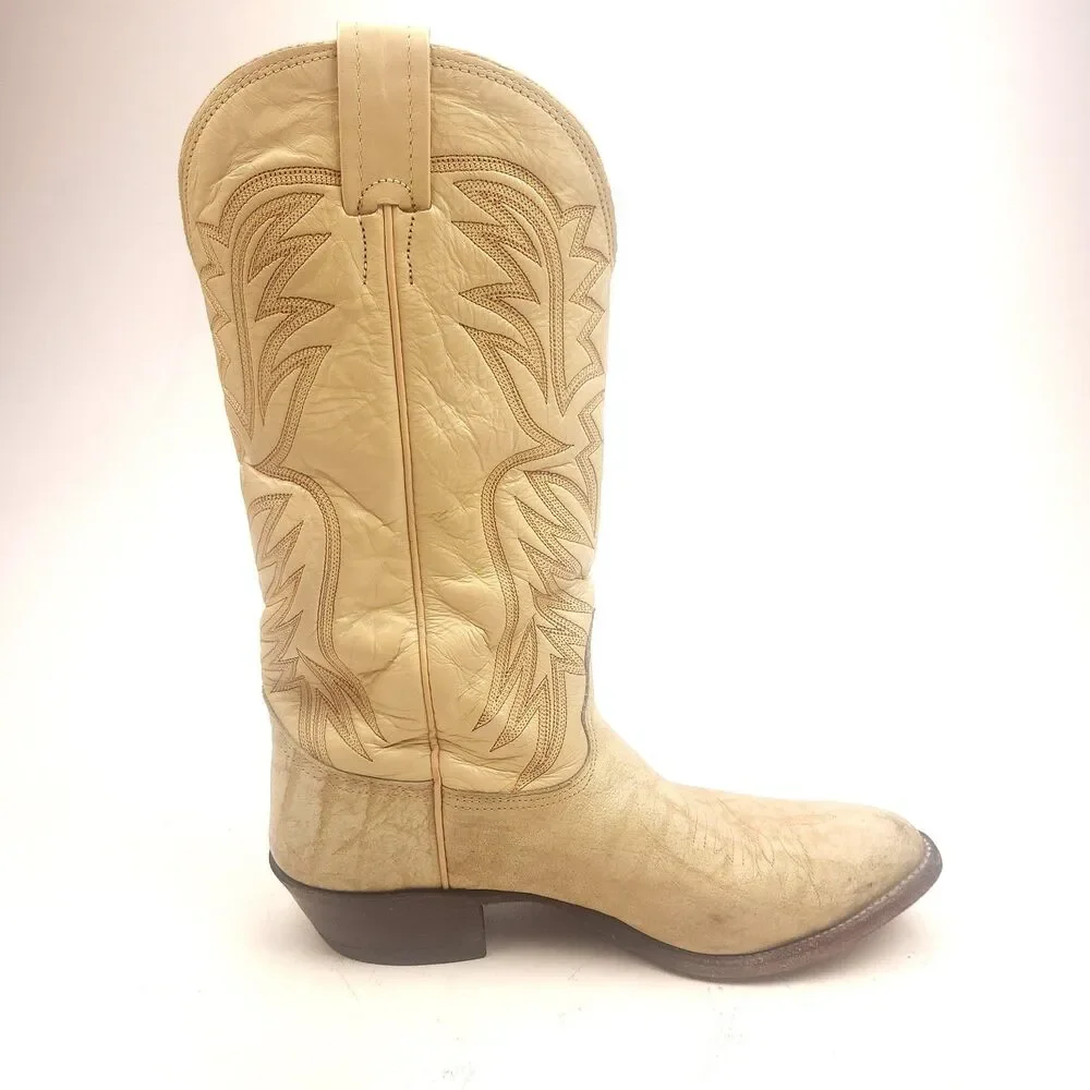 Mens Vintage Nocona Red Label Bone Color Exotic Cowboy Boots 9 D USA Made