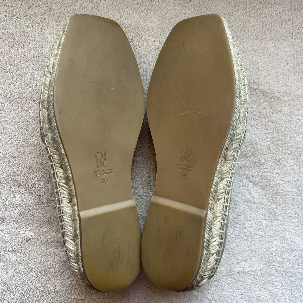 Carolina Herrera CH HC Gold Metallic Leather Espadrille Women EU 36 US 5.5 - 6