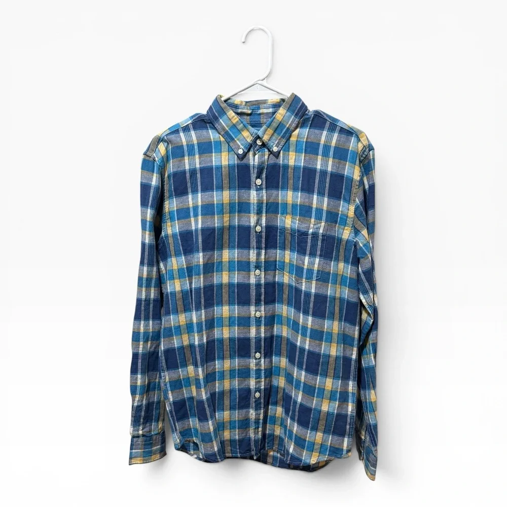 American Eagle Plaid Shirt Mens M Blue Yellow Excellent Seriously Soft Flannel