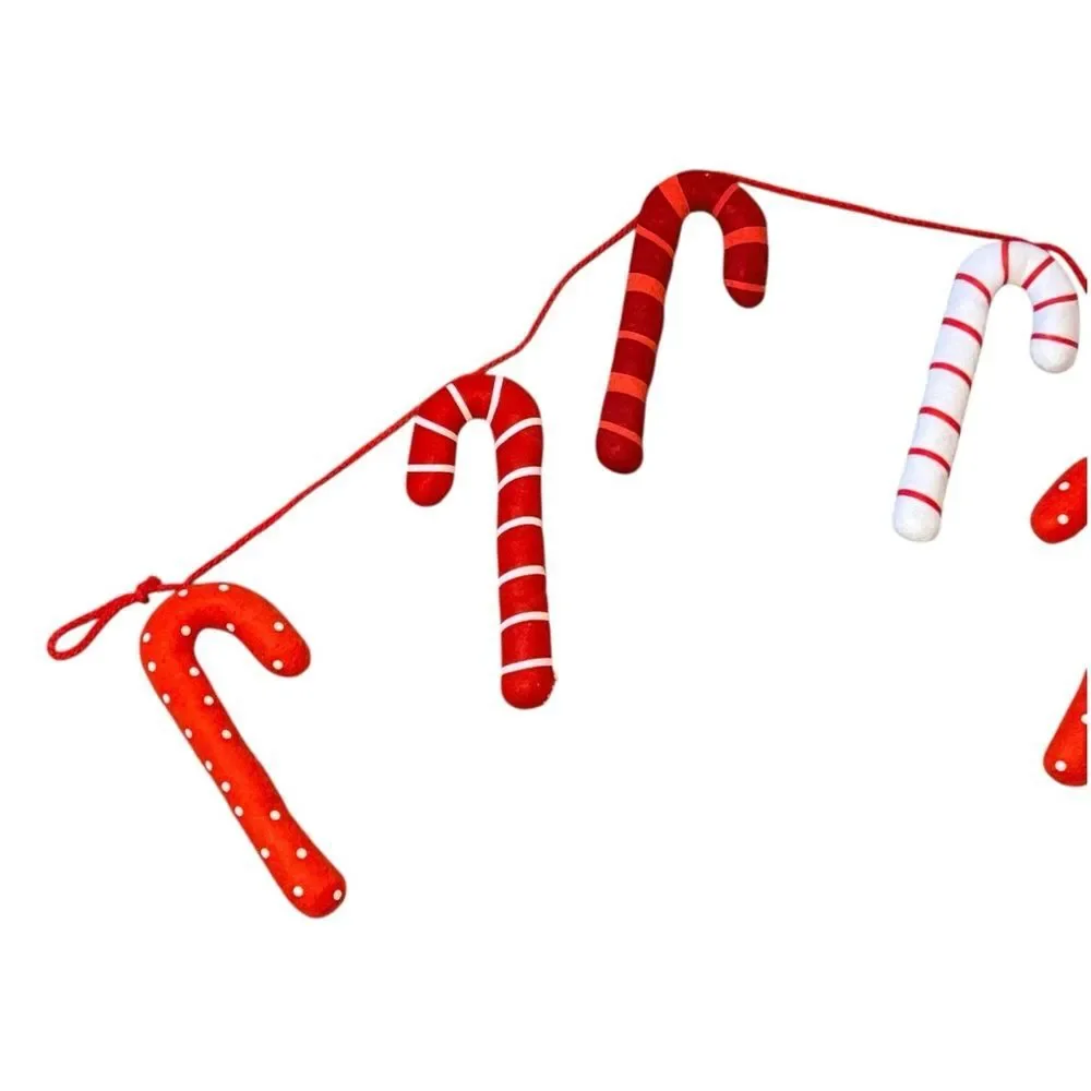 Wondershop 6 Foot Christmas Holiday Fabric Candy Cane Garland Red Stripe.