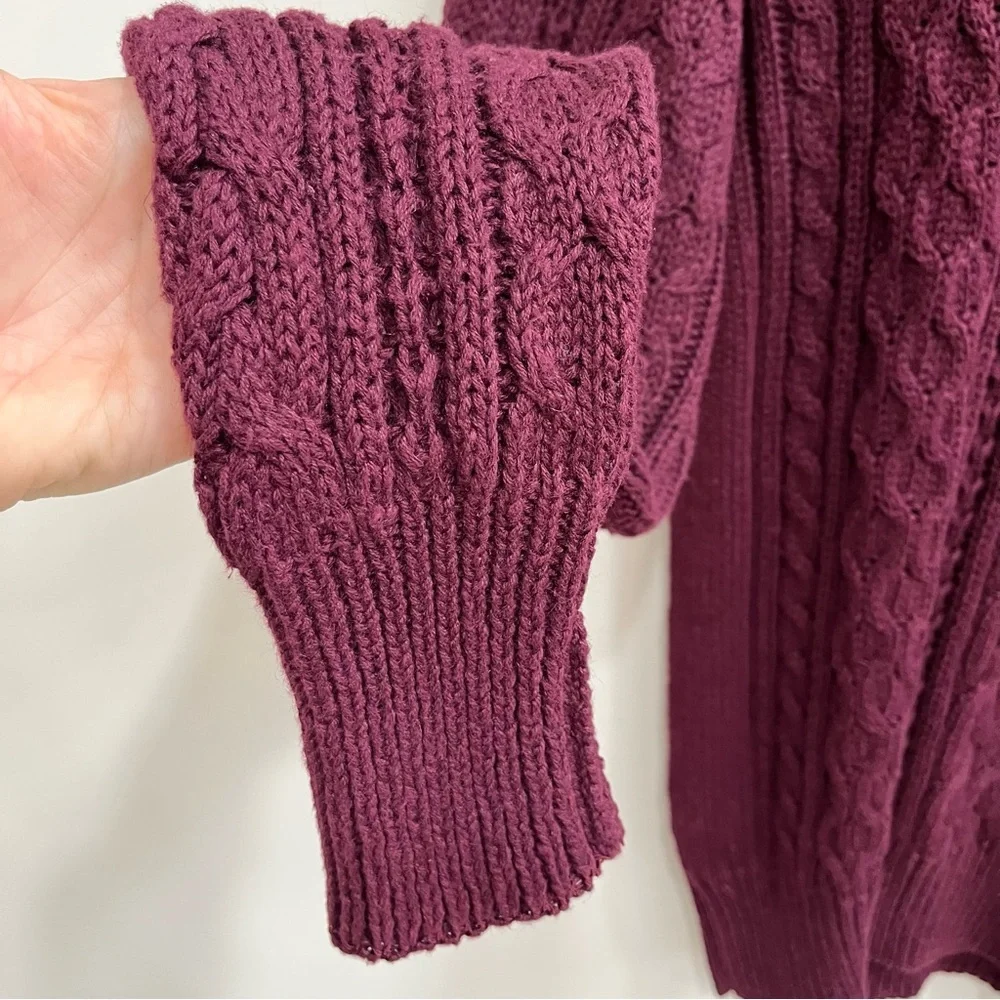 Vintage Y2K Structure Rolled Neck Cable Knit  Fisherman Sweater Maroon Men’s M