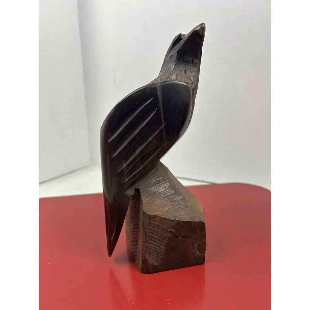 Vintage Hand Carved Ironwood Perched Eagle Hawk Bird of Prey Sculpture 8
