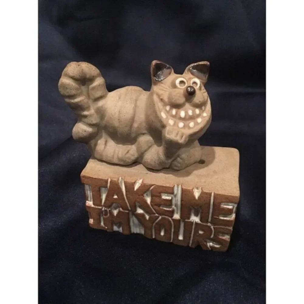 Old PIC USA Stoneware‎ Pottery Grinning Cheshire Cat Figurine Take Me I'm Yours