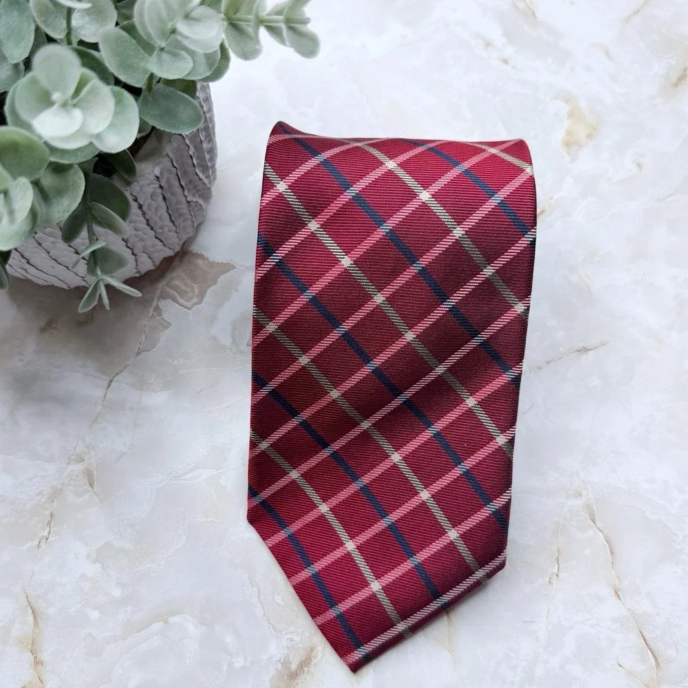 NWOT Jos. A. Bank Men's Silk Necktie‎ Red Blue Green Plaid 3 3/4 x 59