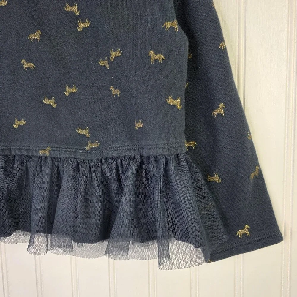 Carter's Sweatshirt Top Girls 4T Blue Horse Print Tulle Peplum Hem Bow Festive