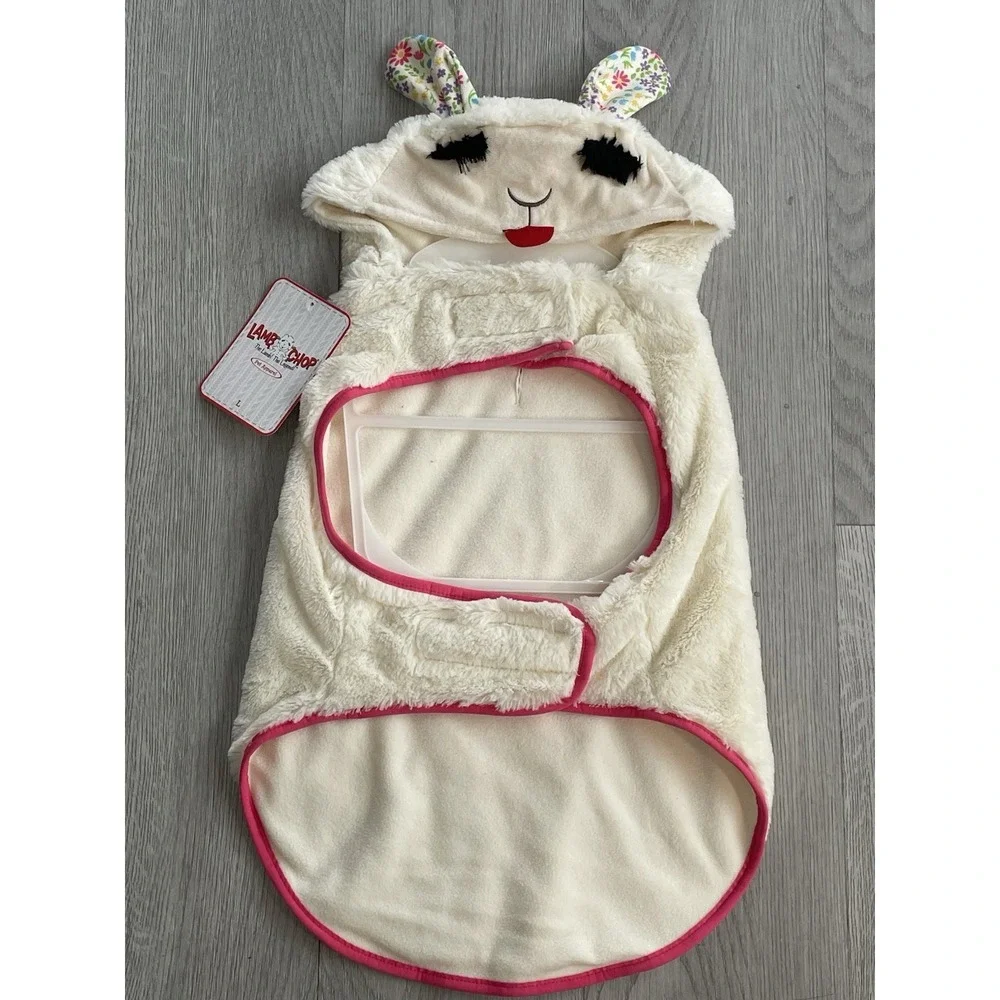 NEW Cute Lamb Chop w/ Bunny Ears Fluffy Dog Costume & Squeak Toy - Size L