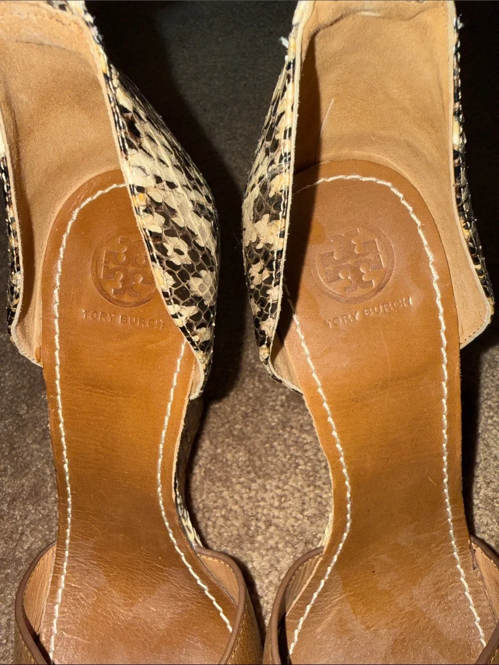 Tory Burch Women’s Brown Livia Snake Skin Wedges Size 9 1/2