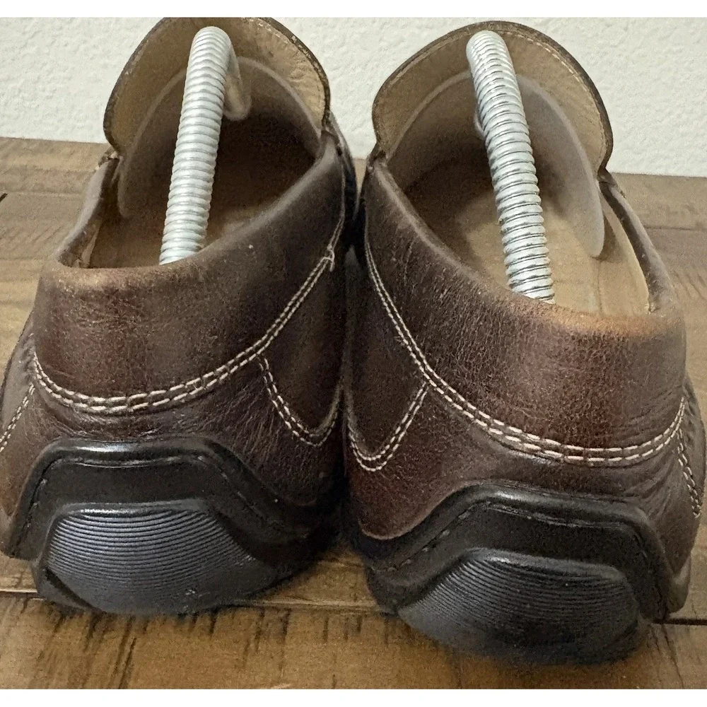 Ecco Mens US 10-10.5 EU 44 Genuine Brown Leather Moc Toe Slip On Driving Loafers