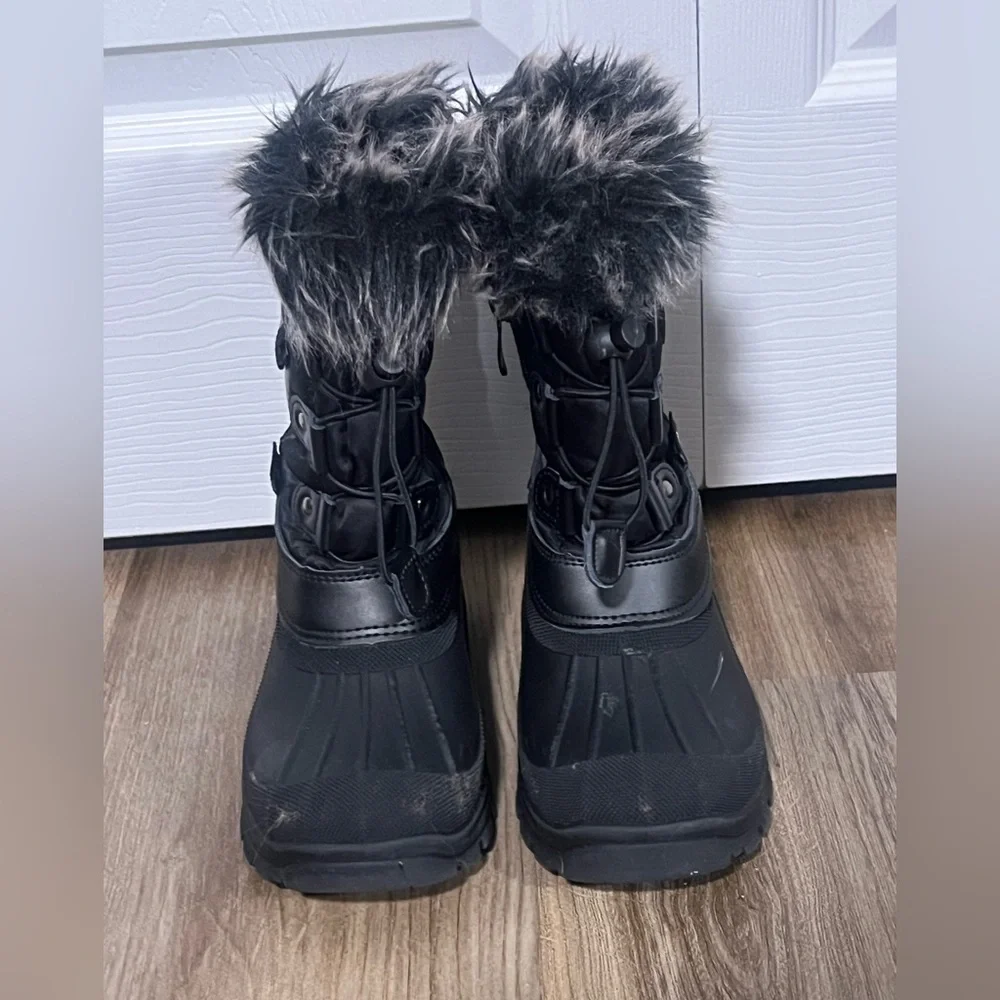 Kids Black Faux Fur Winter Snow Boots