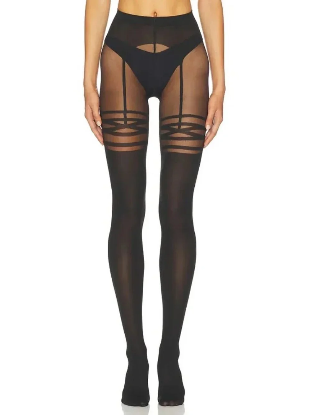 Wolford Suspender Tights in Black & Black