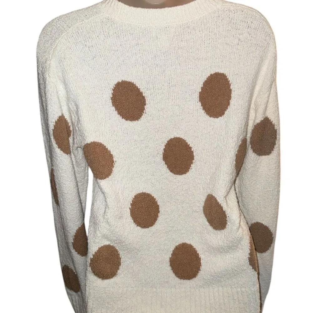 J. Crew Cream and Brown Polka Dot long Sleeve super Soft 3D Dots Sweater