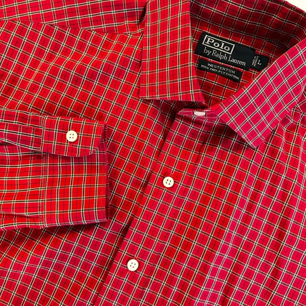 Polo Ralph Lauren Westerton 100% Cotton Button Up Shirt Men's‎ Large Red Plaid