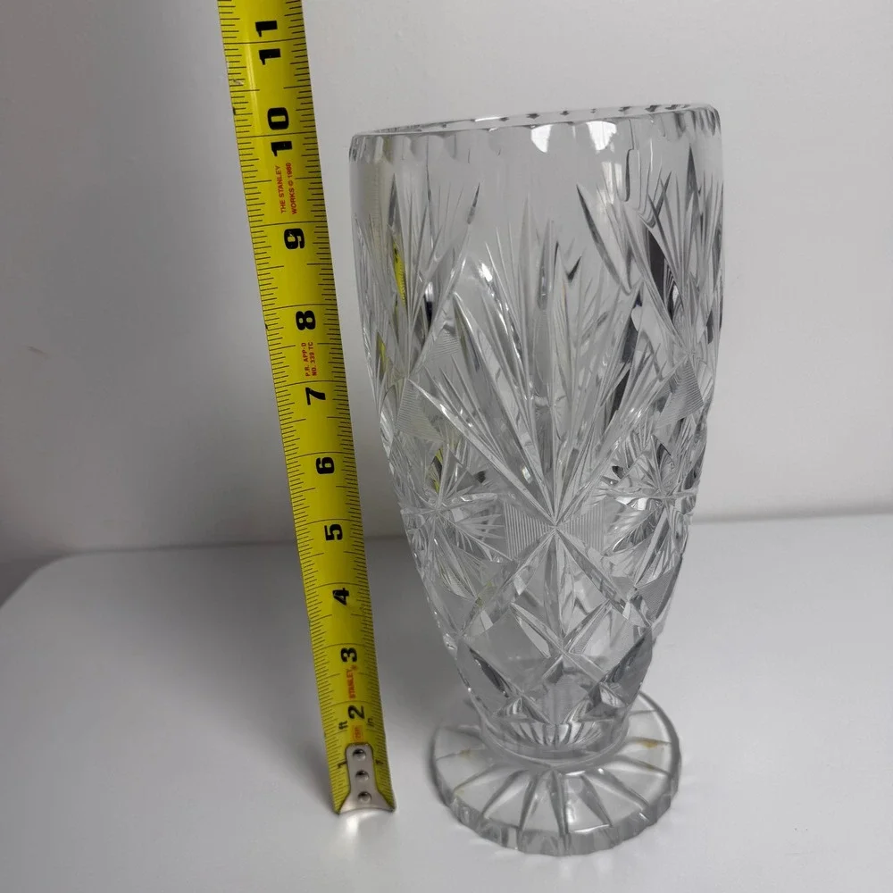 Cut Crystal‎ Vase Pedestal 10.5in Clear Pinwheel Starburst Vintage Decor