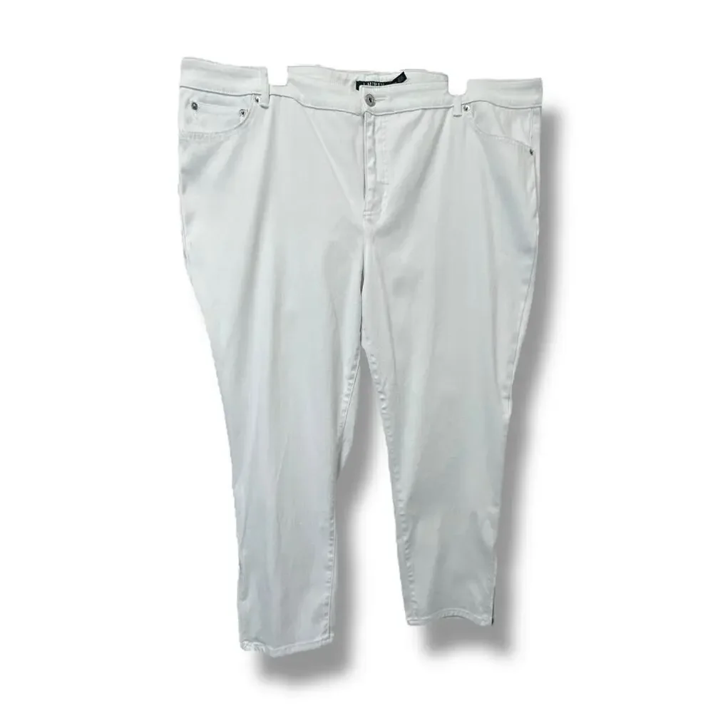Lauren Ralph Lauren Womens Plus Premiere Cropped Skinny Zipper Ankle Jeans White