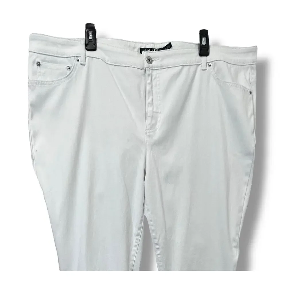 Lauren Ralph Lauren Womens Plus Premiere Cropped Skinny Zipper Ankle Jeans White