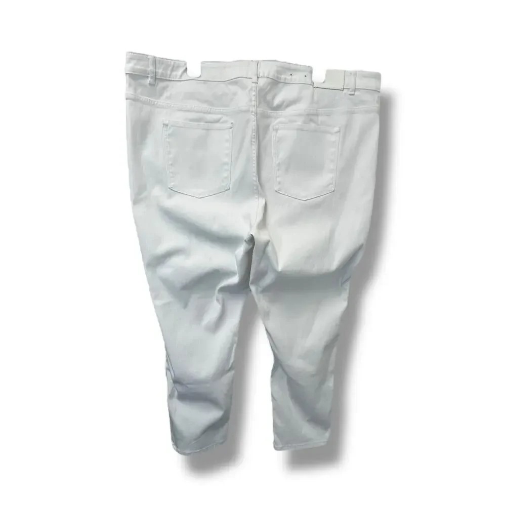 Lauren Ralph Lauren Womens Plus Premiere Cropped Skinny Zipper Ankle Jeans White