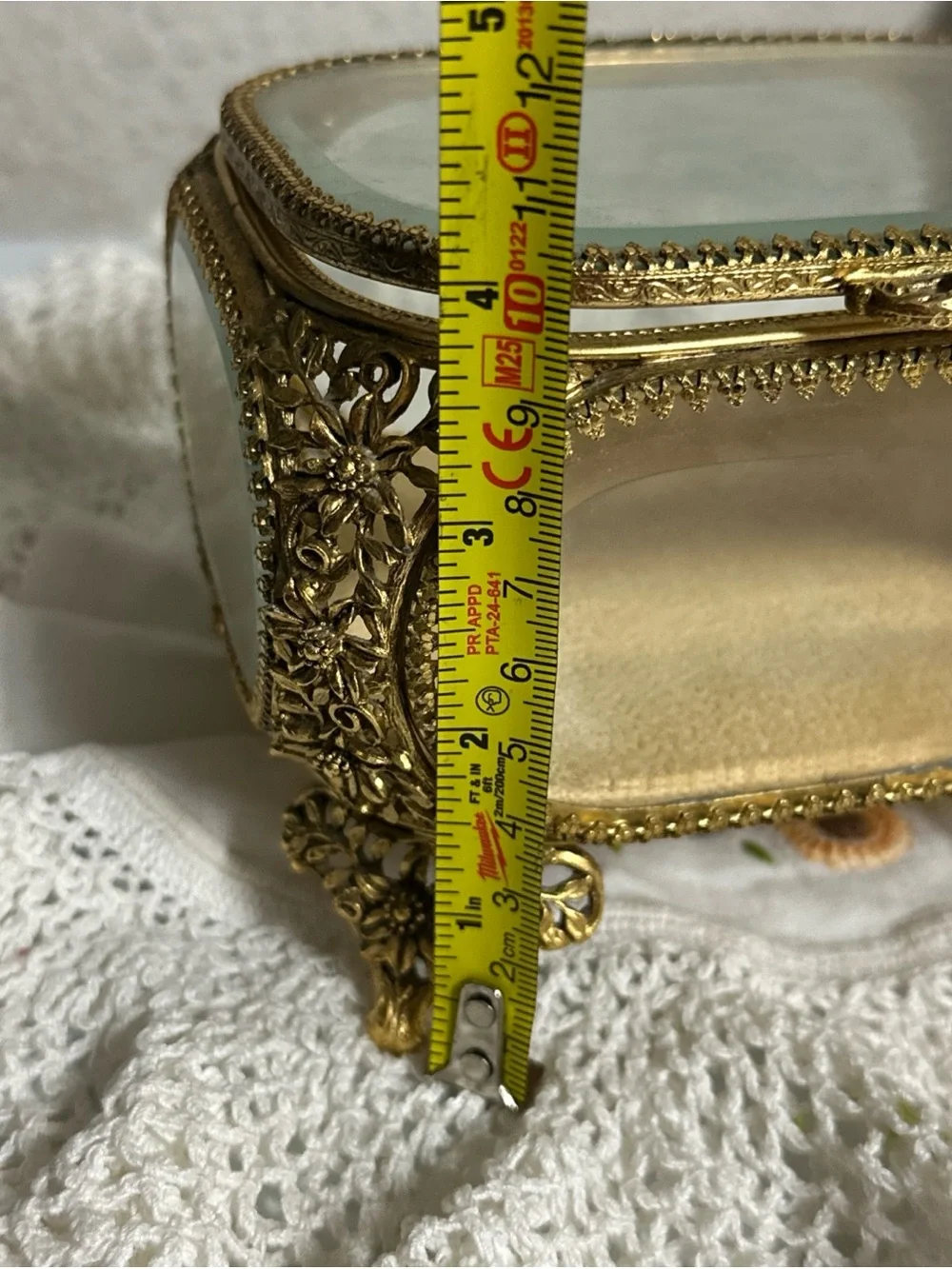 Gold Glass Jewelry Trinket Box - Elegant Decorative Jewelry Case