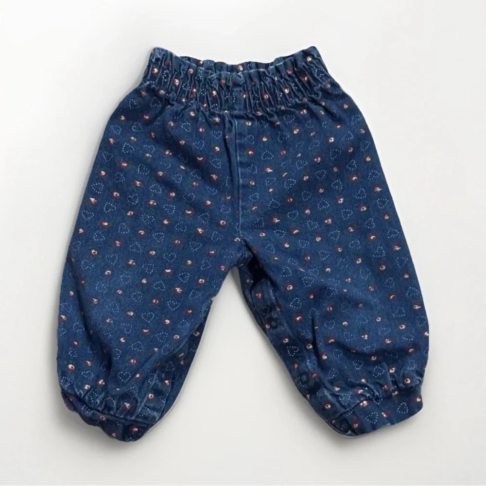 OshKosh B’Gosh Baby Denim Pants 12M Floral Hearts USA Paper Tag 90s Vintage