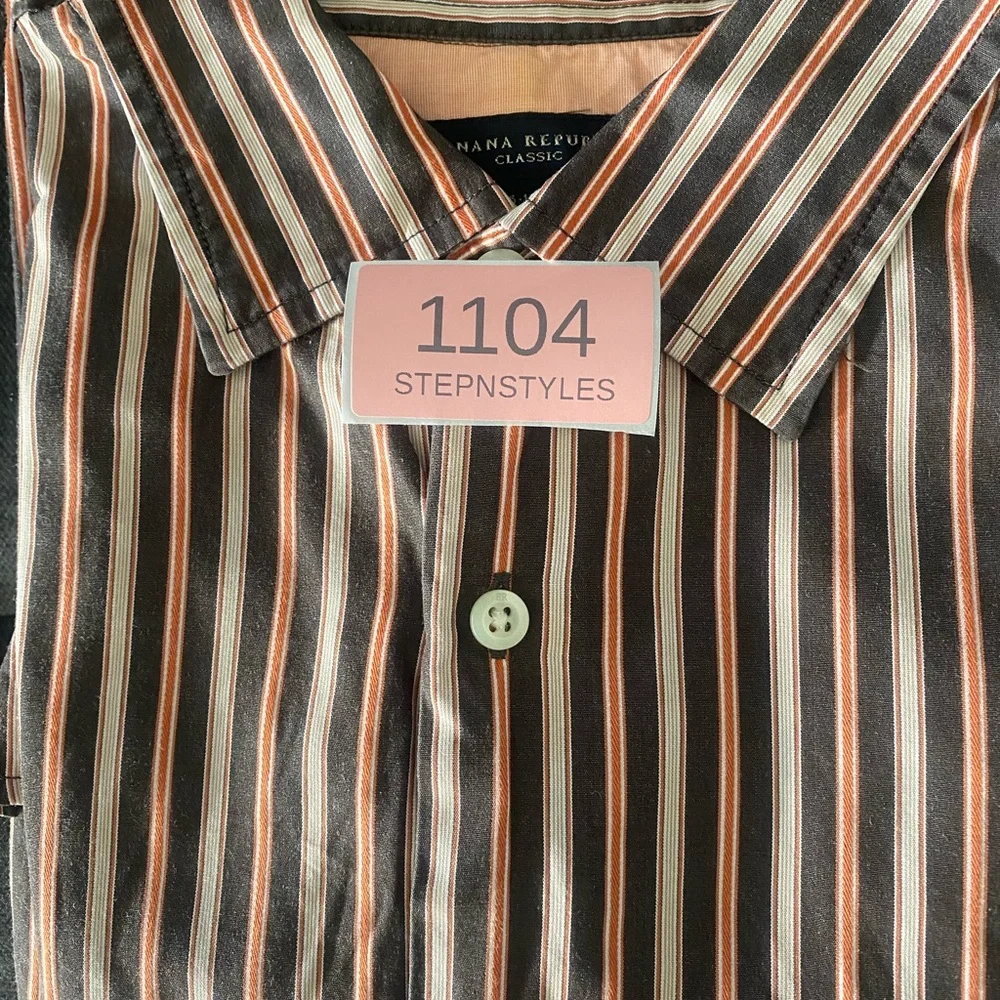 Banana Republic Classic Mens Brown Orange Striped Button Down‎ Shirt L 563517-00
