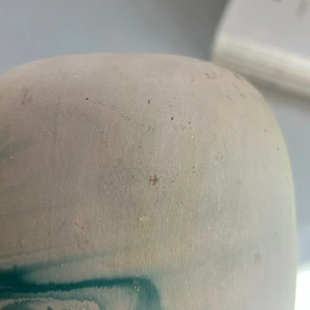 Nemadji Vase Pottery 6.5 x 5 in Round Ivory & Blue Swirl Hand Painted