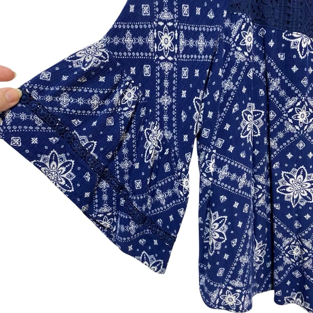JUSTICE Top Shorts Set 2-Pieces Size 12 Blue Tan Boho Classic Bermuda Length