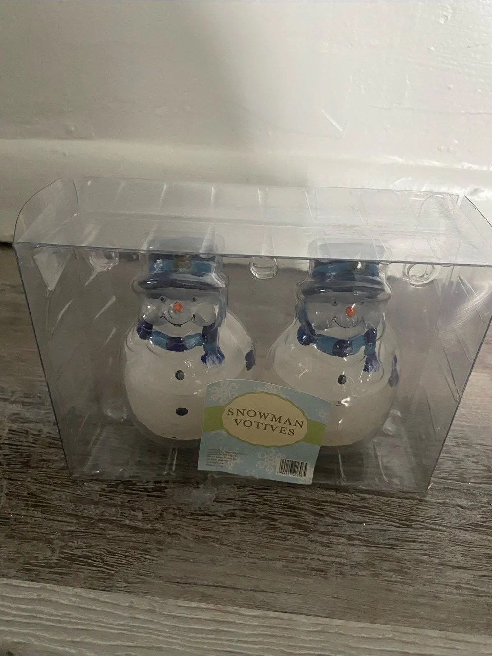 Vintage 2002 Target Brand Snowman Votives Set Candle Holders With Candles.