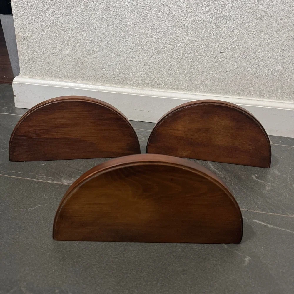 Pottery Barn Set of 3 Wooden Soccer Ball Floating Wall Shelves Brown