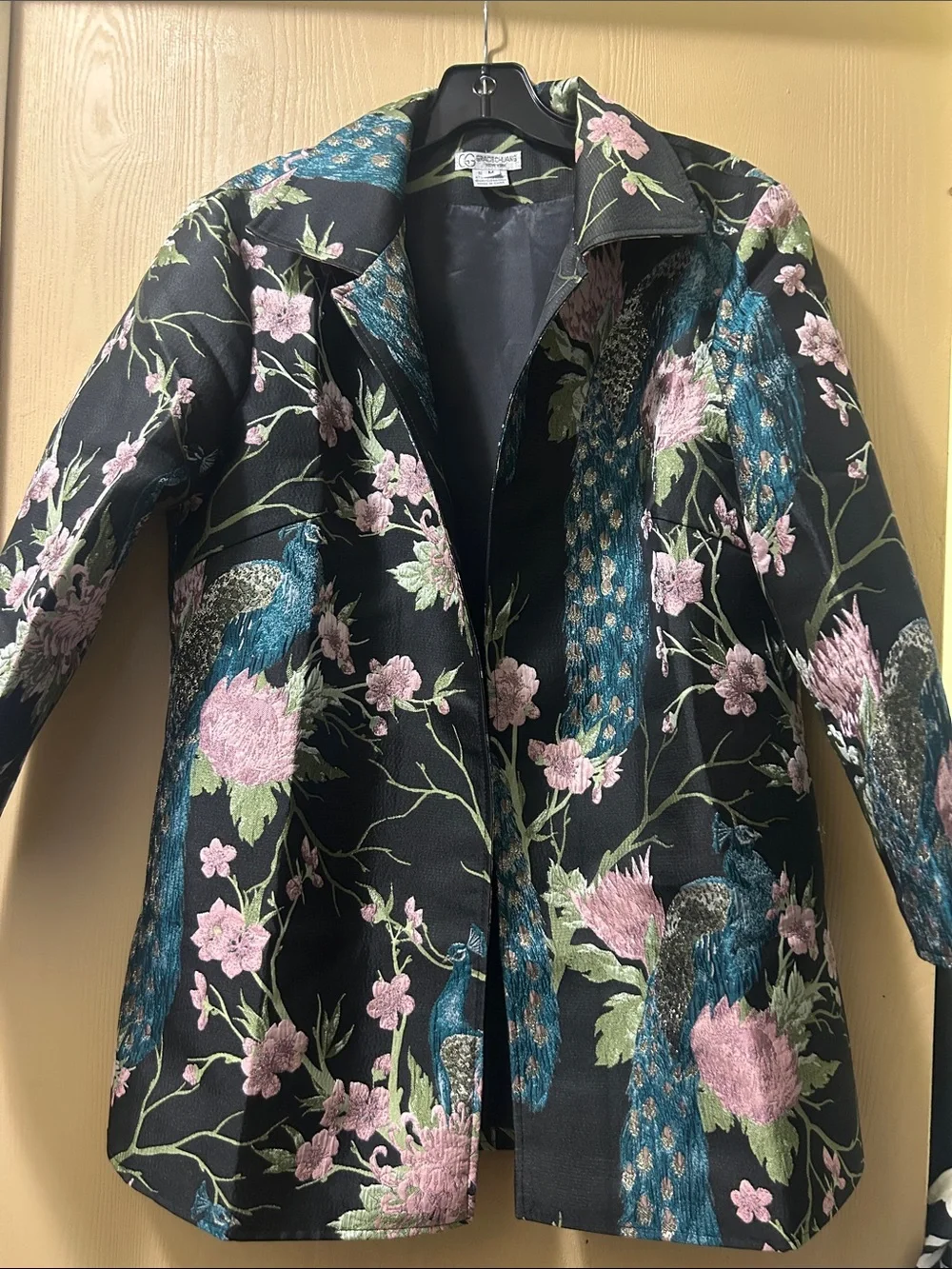 Grace Chaus New York Peacock Floral Tapestry Jacket Blazer Coat MED