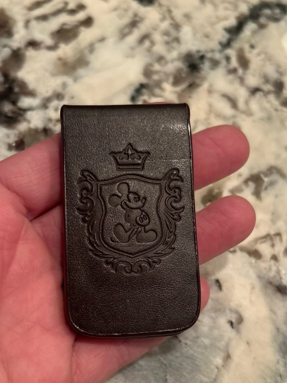Disney Mickey Mouse Brown Leather Magnetic Money Clip EUC