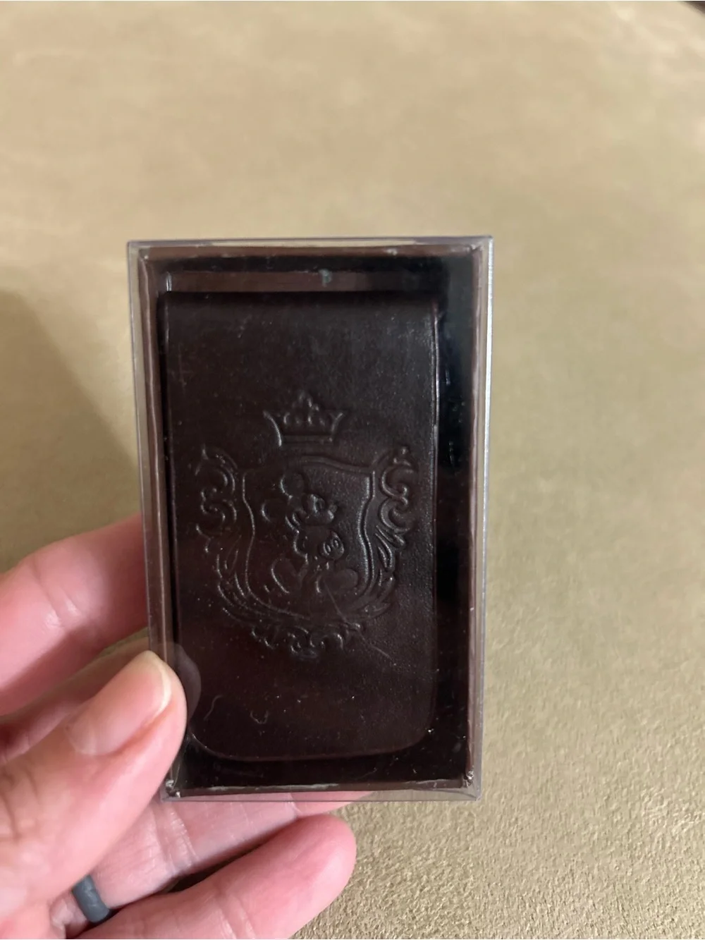 Disney Mickey Mouse Brown Leather Magnetic Money Clip EUC