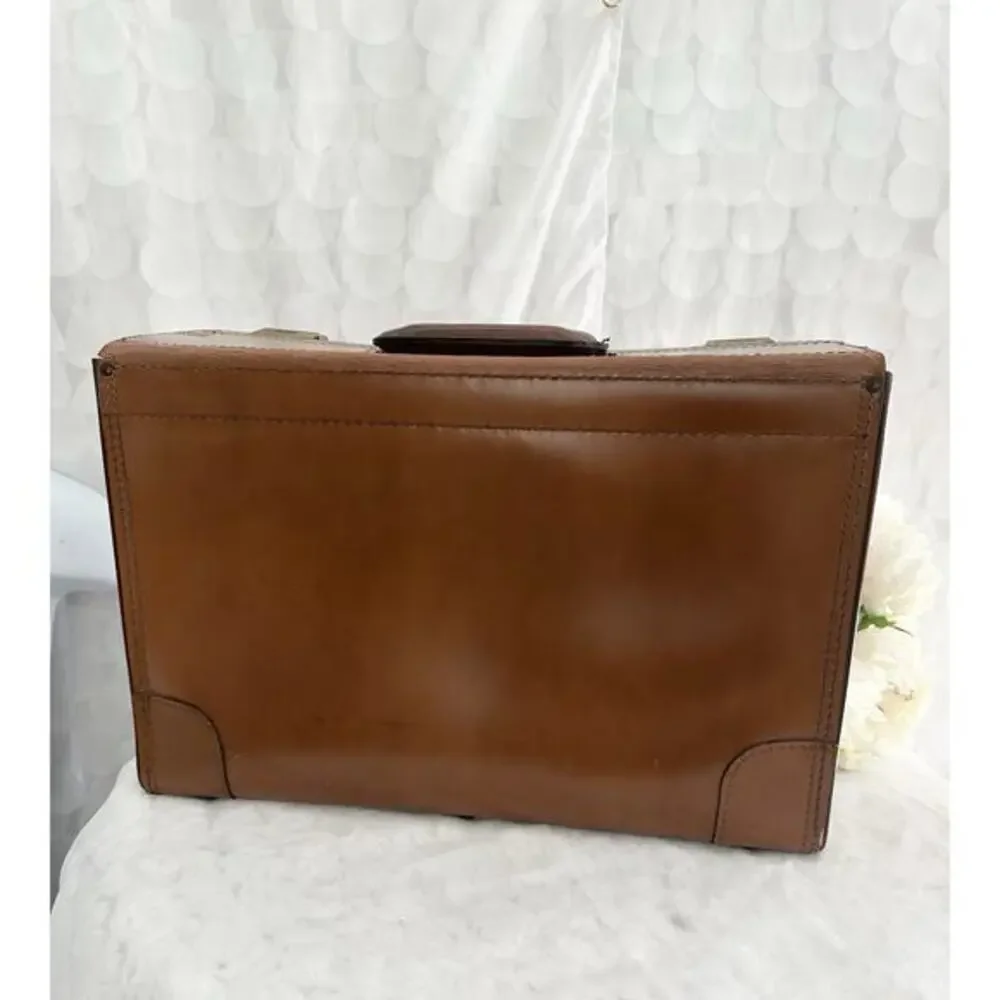 Vintage 50s Brown Leather Briefcase Attaché Case With 2 Keys Home Decor Legal