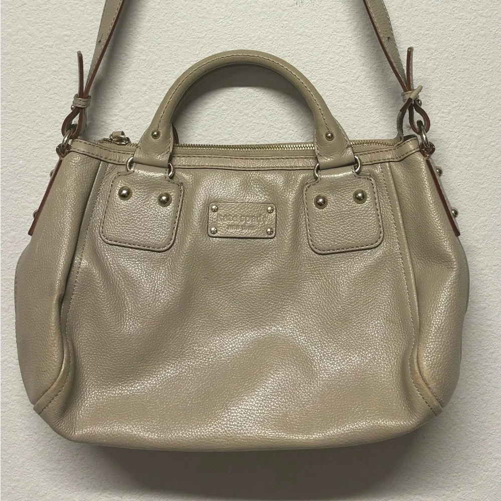 Kate Spade Baxter Street Marian Beige Leather Satchel Purse Flaw Pen‎ Mark C Pic