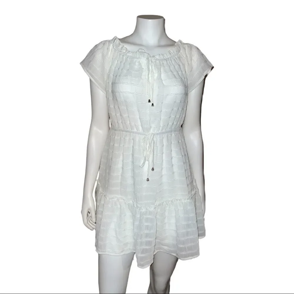 Miken White Juniors' Ruffled Swim Cover-up Dress Sparkle Large NWT