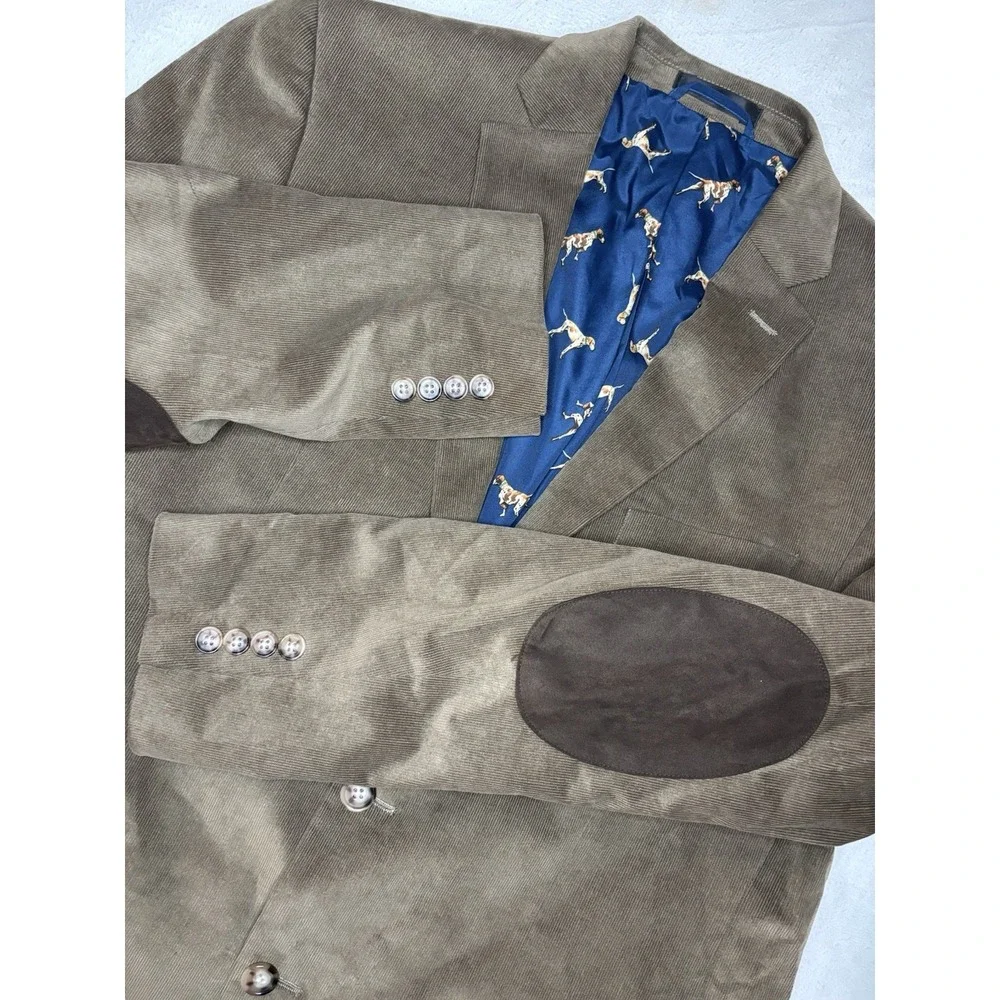 Lauren Ralph Lauren Corduroy Suit Jacket Blazer Mens 42L Brown Elbow Patch‎ Dog