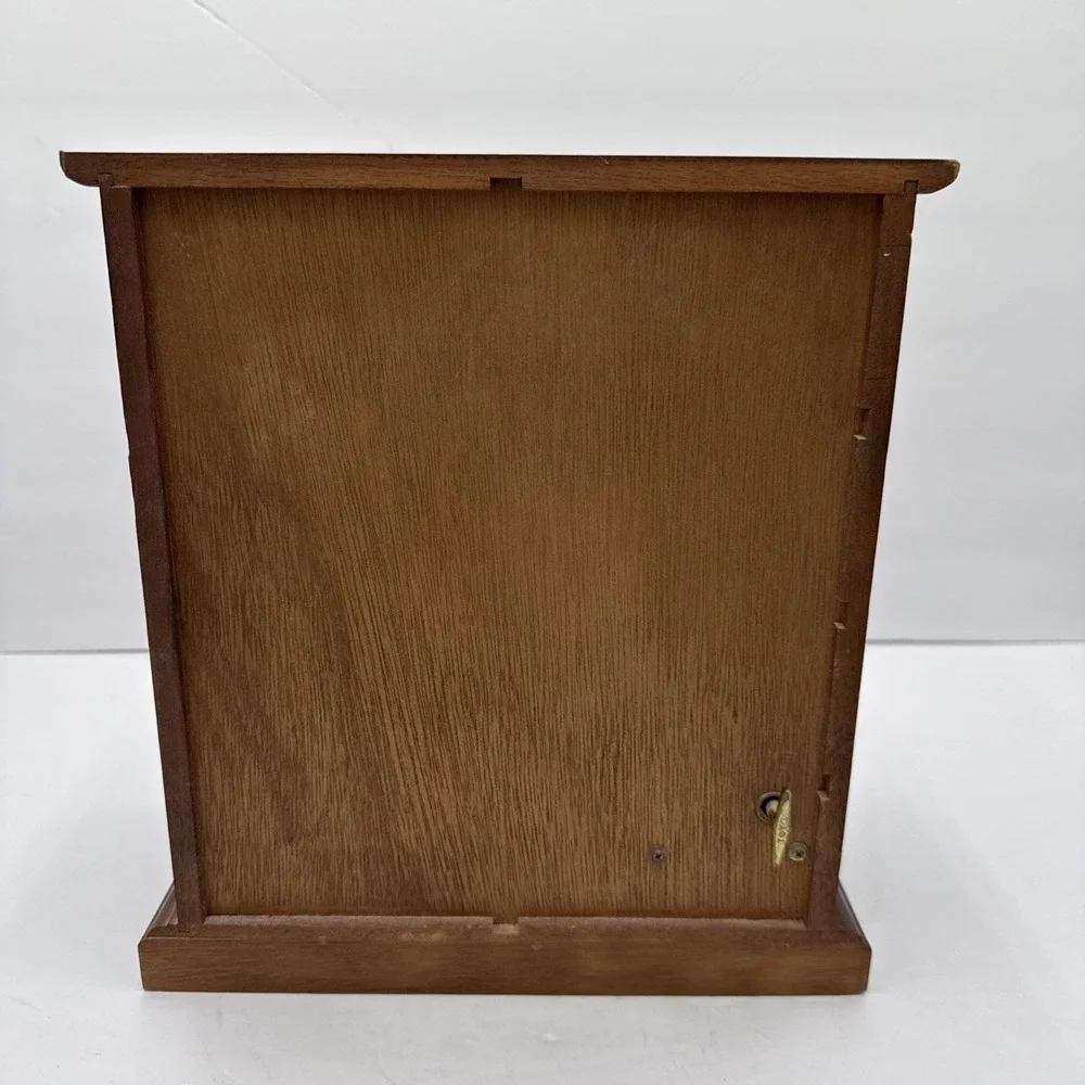Vtg Jewelry Music Box Chest Etched‎ Glass Doors Drawer Armoire Wooden