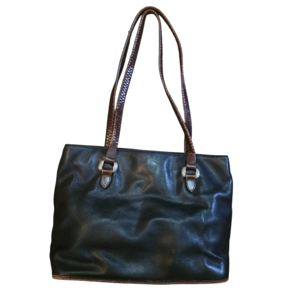 Fossil Vintage Black Leather with Whipstitch Brown Strap