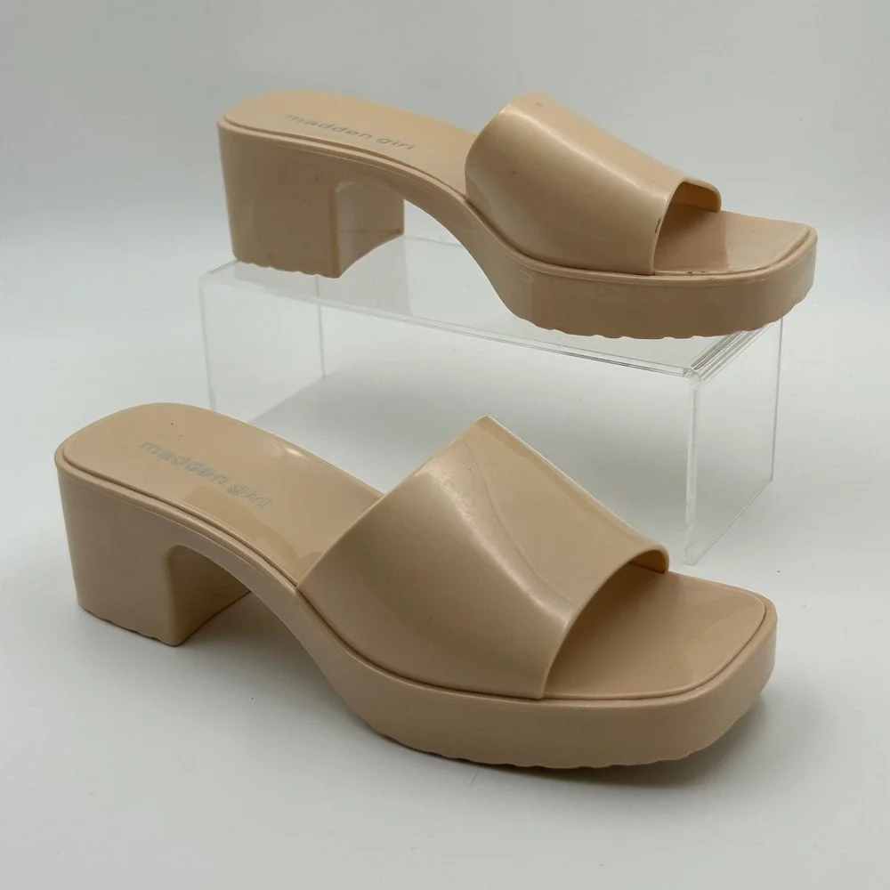 Madden Girl Palacee Sandals Womens 7 Nude Jelly Platform Block Heel Y2K Retro