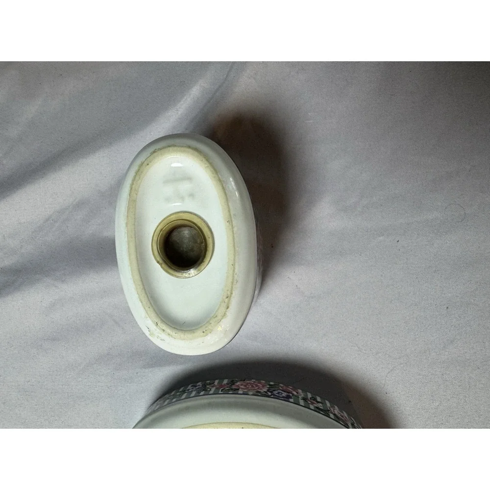 Vintage Floral Ceramic Bathroom Soap Dish and Toothbrush Holder Cottage Core EUC