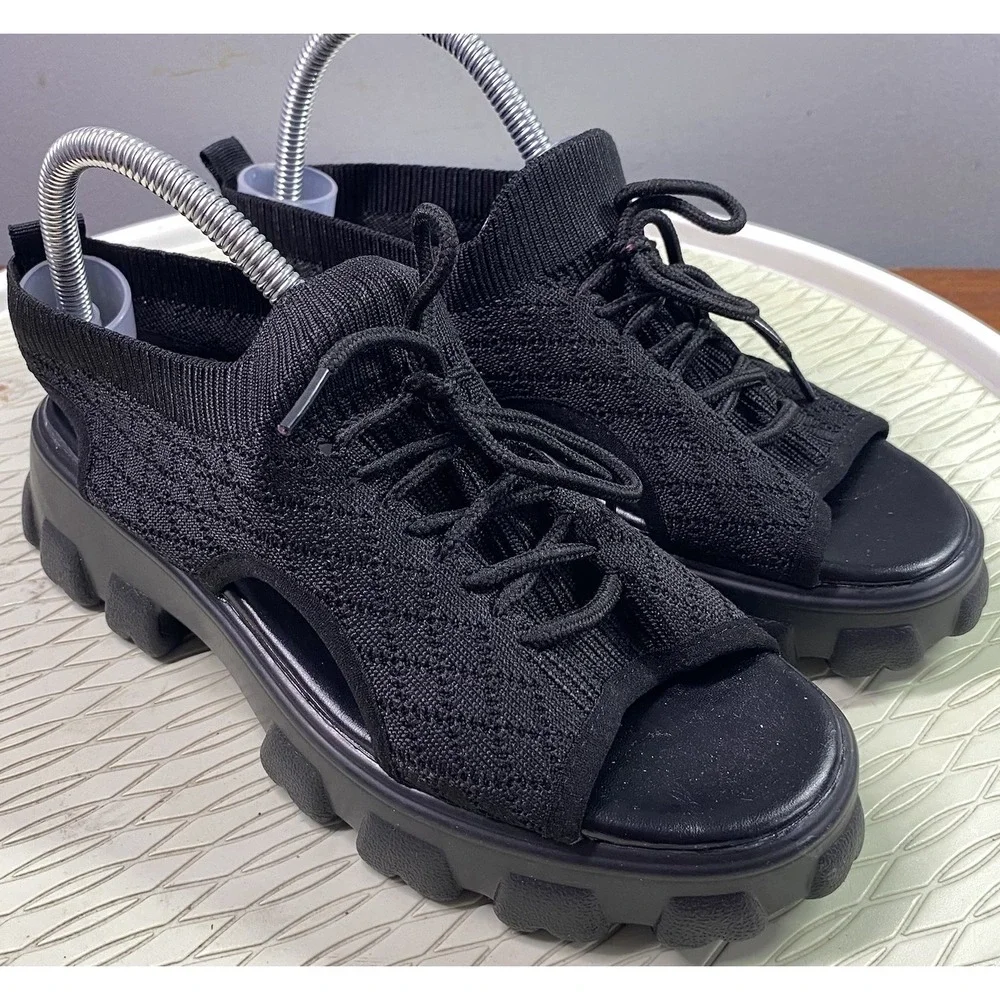 Unbranded Women's Summer Open Toe Mesh Lace-up‎ Sneaker Sandals Black NWOB SZ. 8
