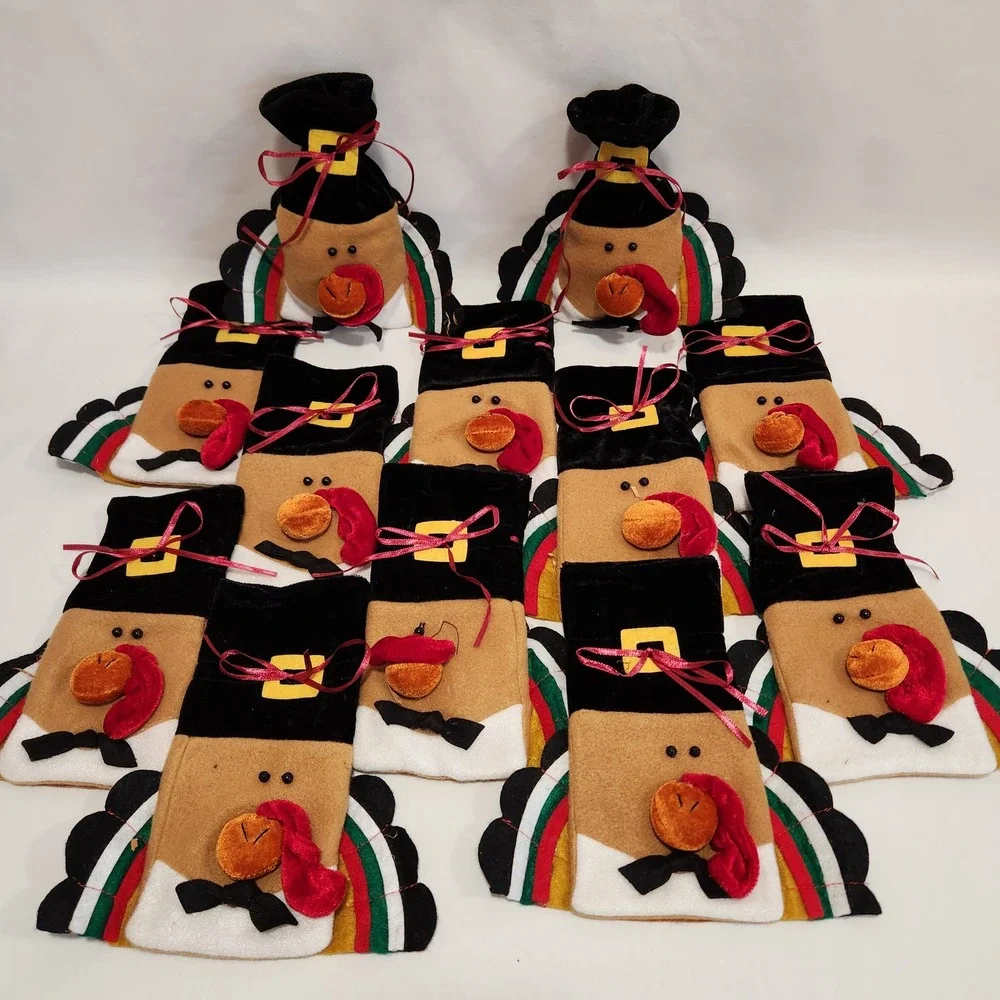 12pc Thanksgiving Turkey Treat Bags Felt Pilgrim Hat Holiday‎ Party Favors Brown